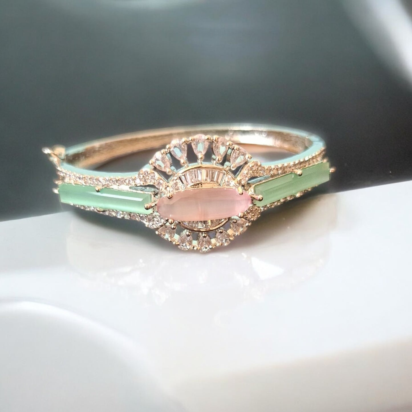 92609-KD Cubic Zirconia Classic Kada With Rhodium Plating-Pink Aqua