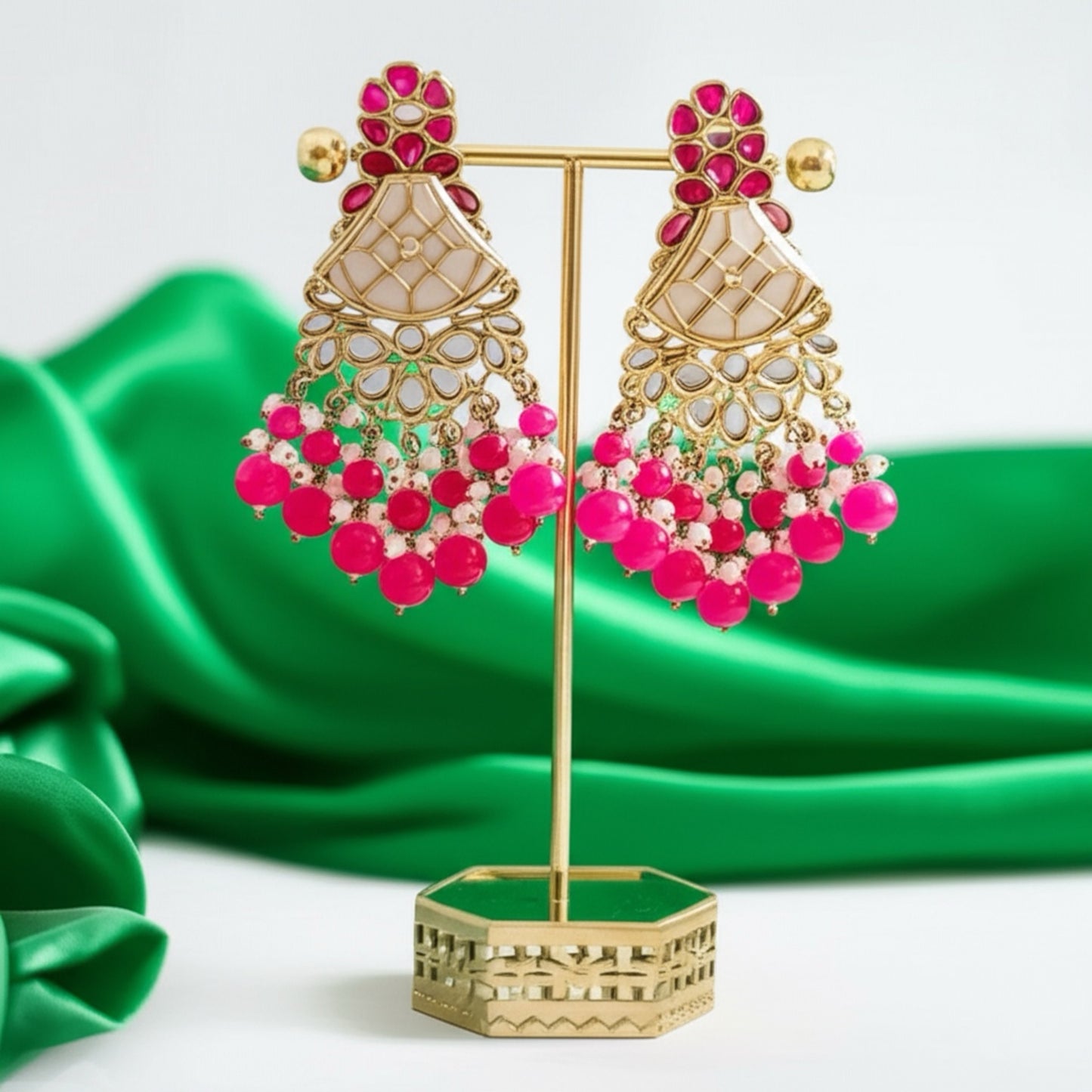 111711-Indo Western (Kundan) Earring-Dark Pink