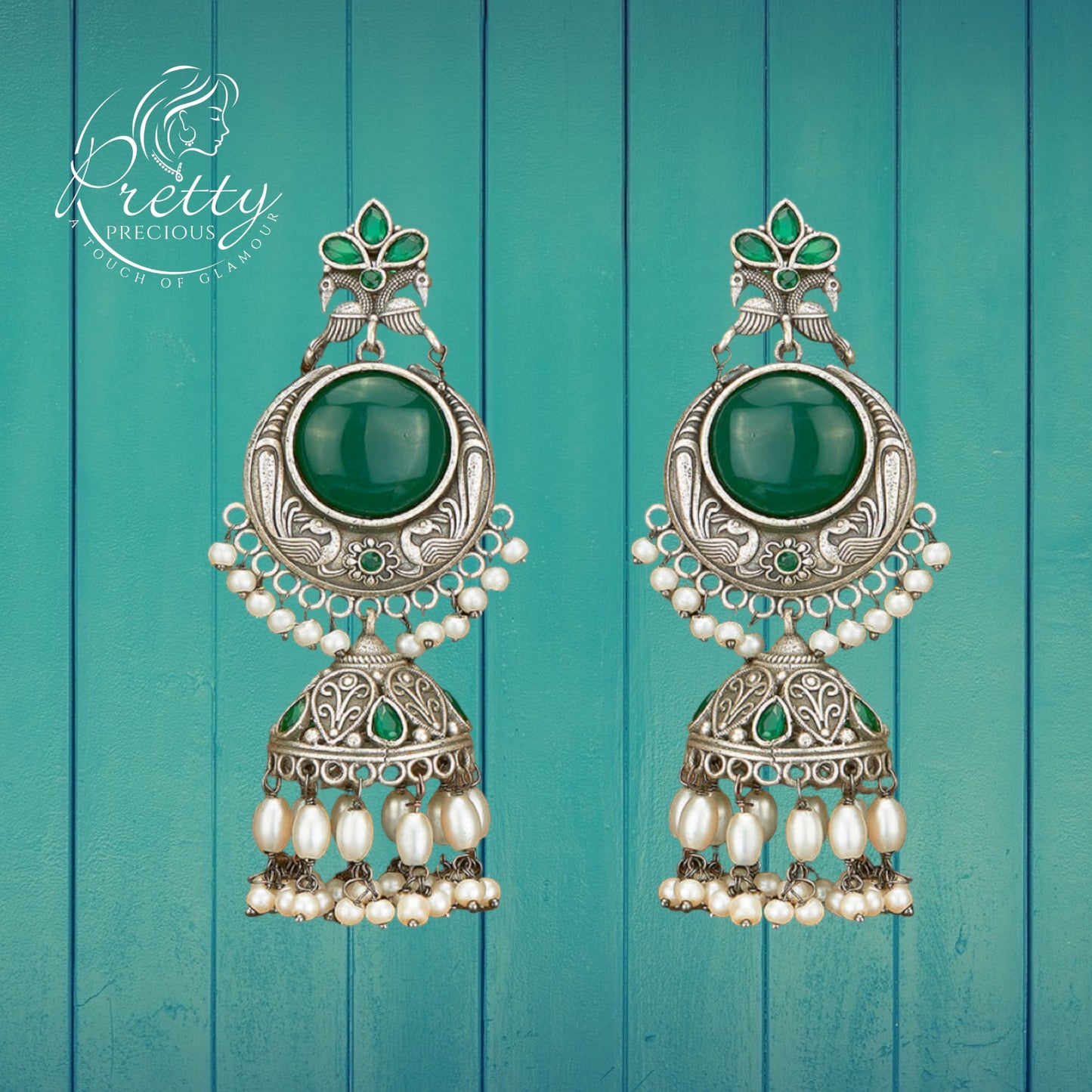 805856 Oxidised Peacock Earring With Oxidised Plating-Green