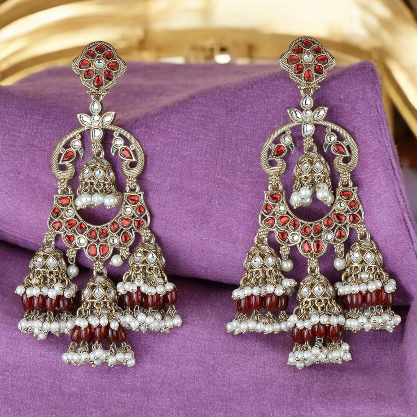 110879-Indo Western (Kundan) Earring-Maroon