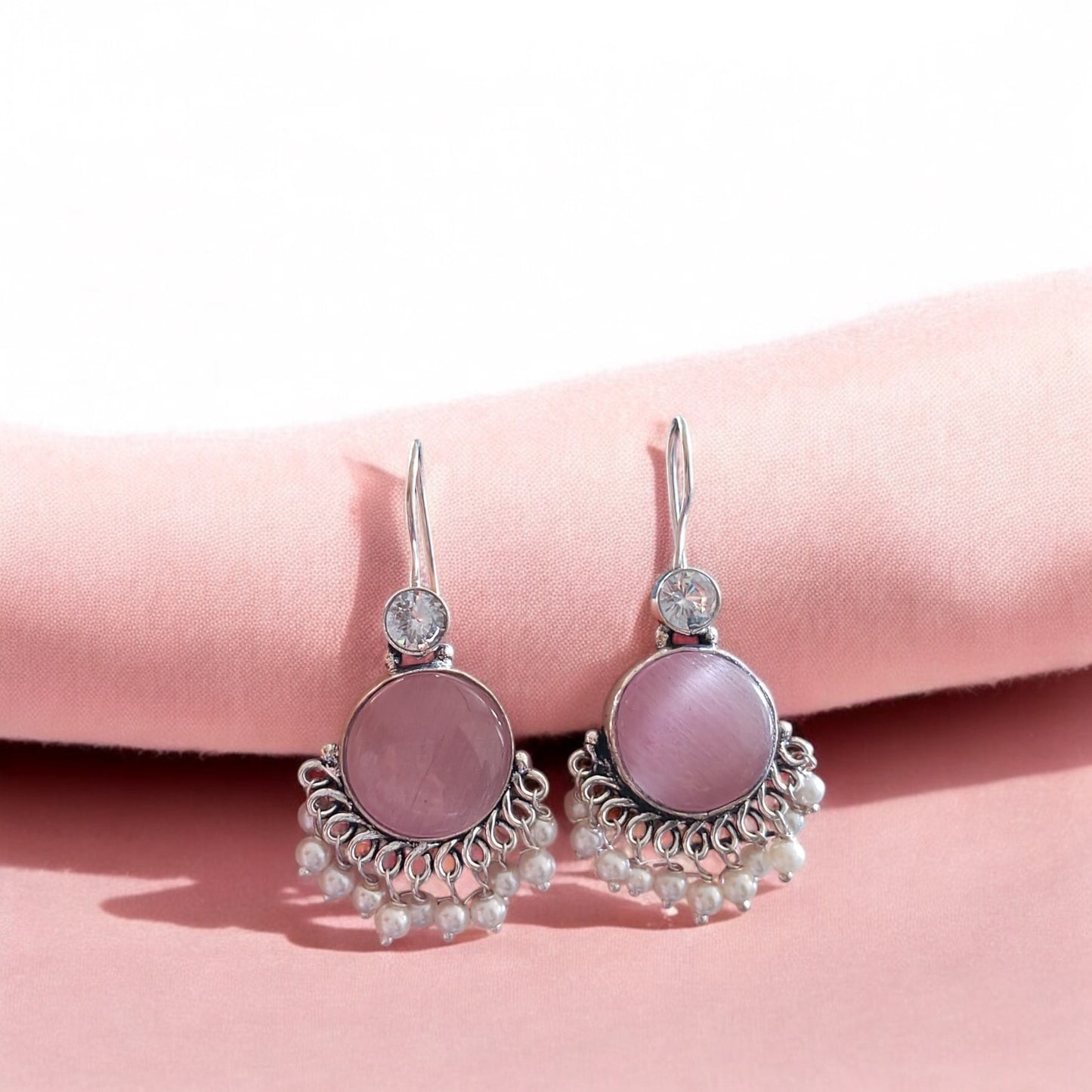 91509-ERO Pretty Precious Fashion Oxidised Silver Stylish Party Wear Earrings for Women and Girls-Pink