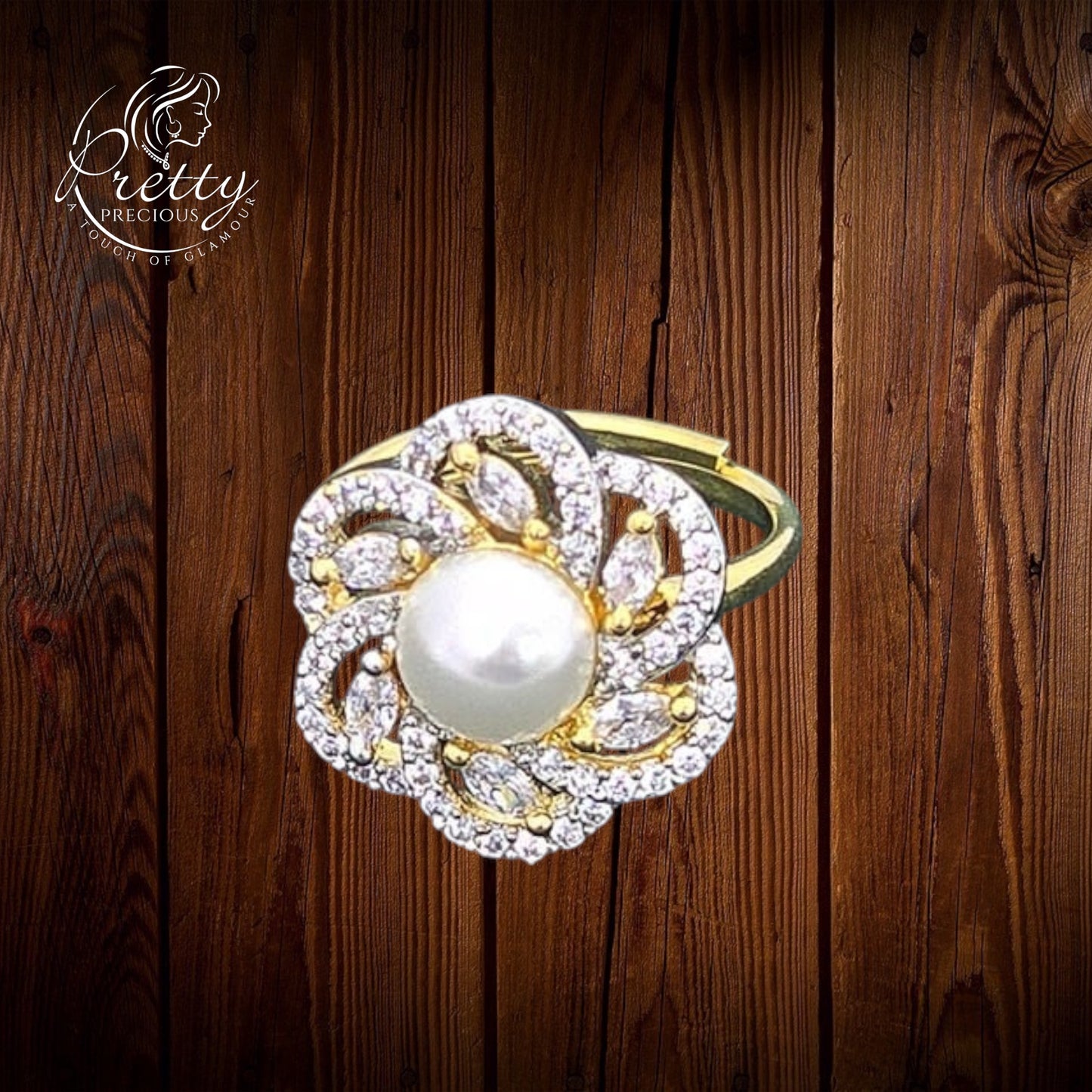 437349 Cz Adjustable Ring 2 Tone