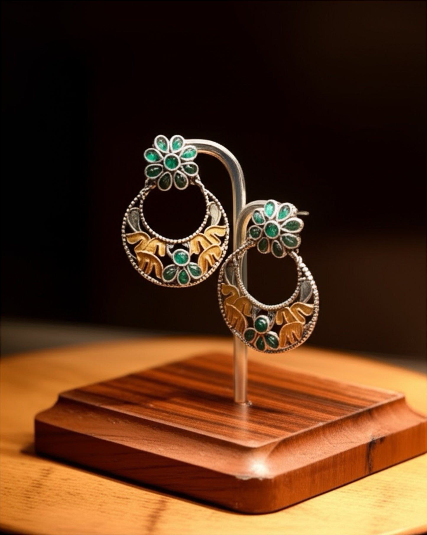 91999-ERO Pretty Precious Fashion Oxidised Silver Stylish Party Wear Earrings for Women and Girls-Green