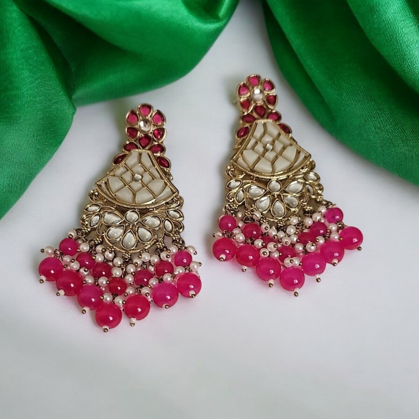 111711-Indo Western (Kundan) Earring-Dark Pink