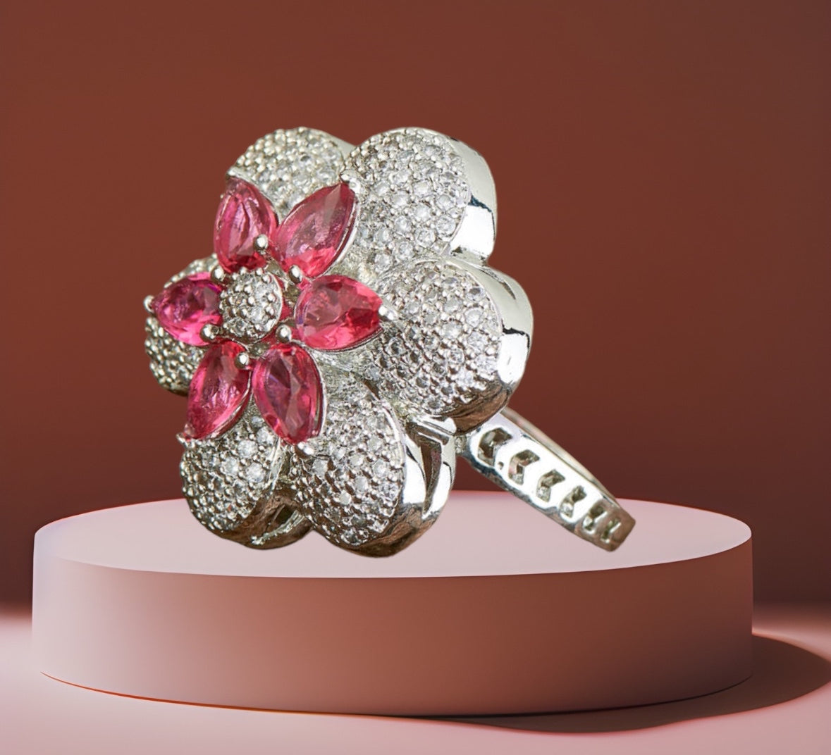 428282 Cz Adjustable Ring With Rhodium Plating-Rani