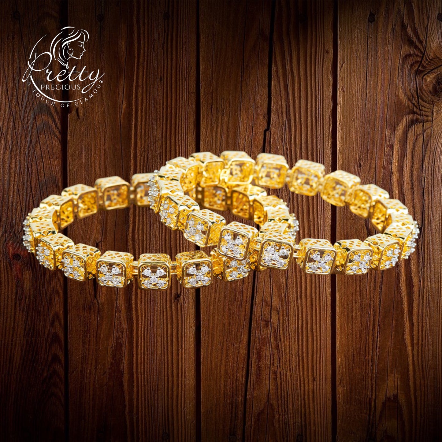 428668 Cz Delicate Bangles With 2 Tone Plating-Size 2.8