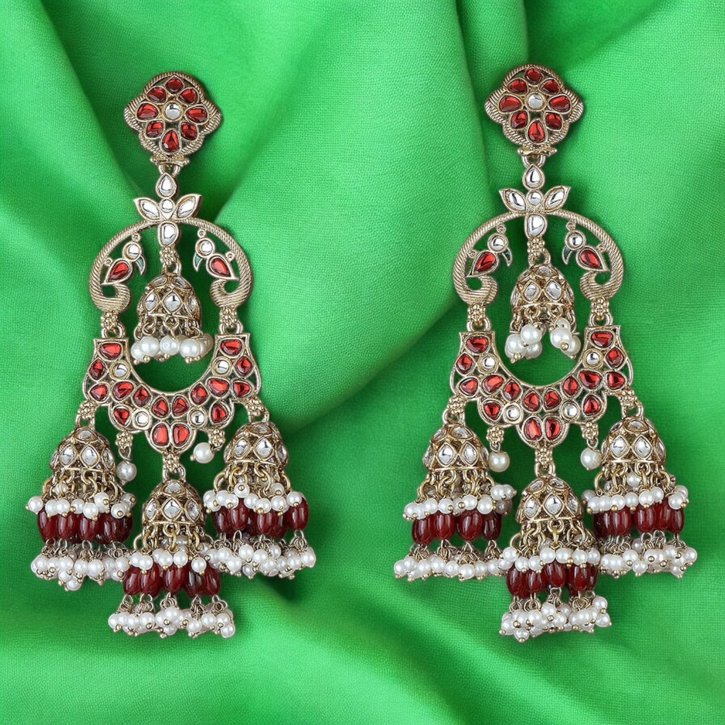 110879-Indo Western (Kundan) Earring-Maroon