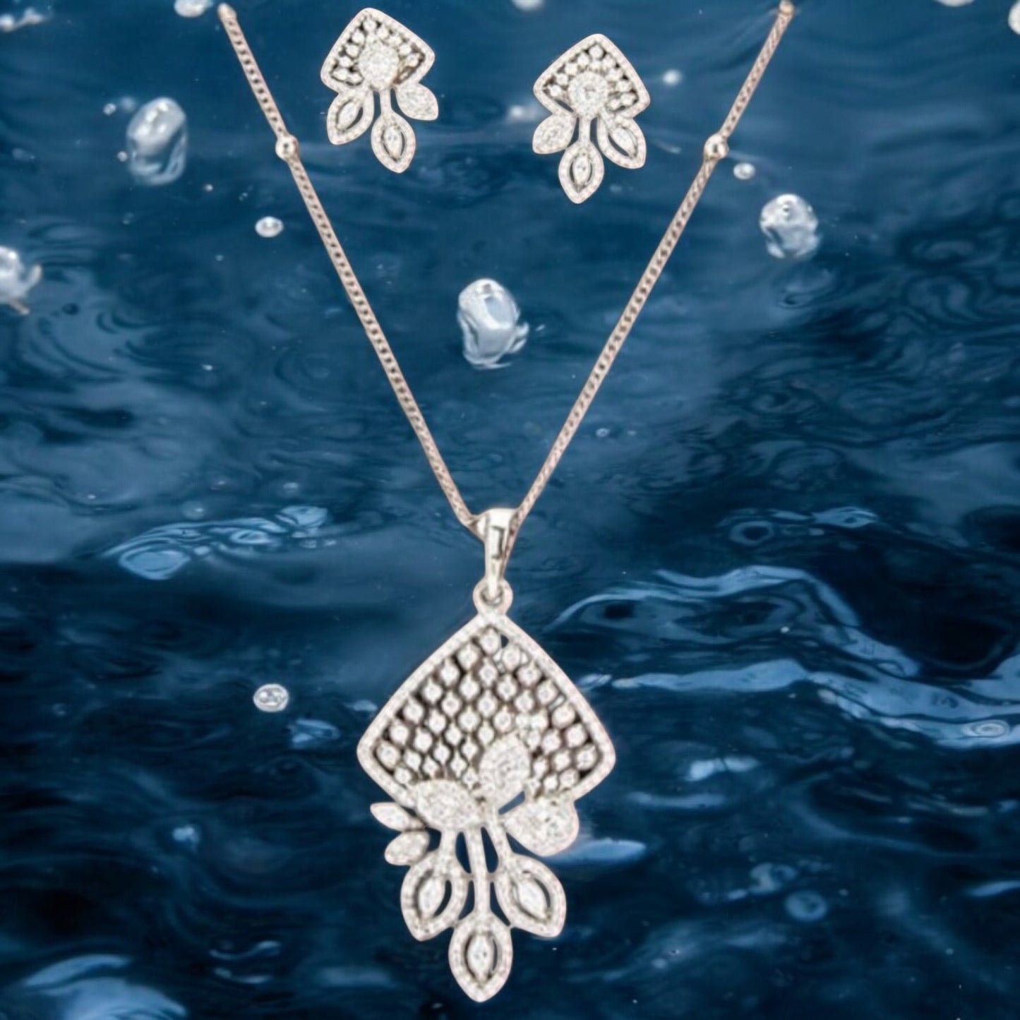 429208 American Diamond Delicate Pendant Set With Rhodium Plating-Silver