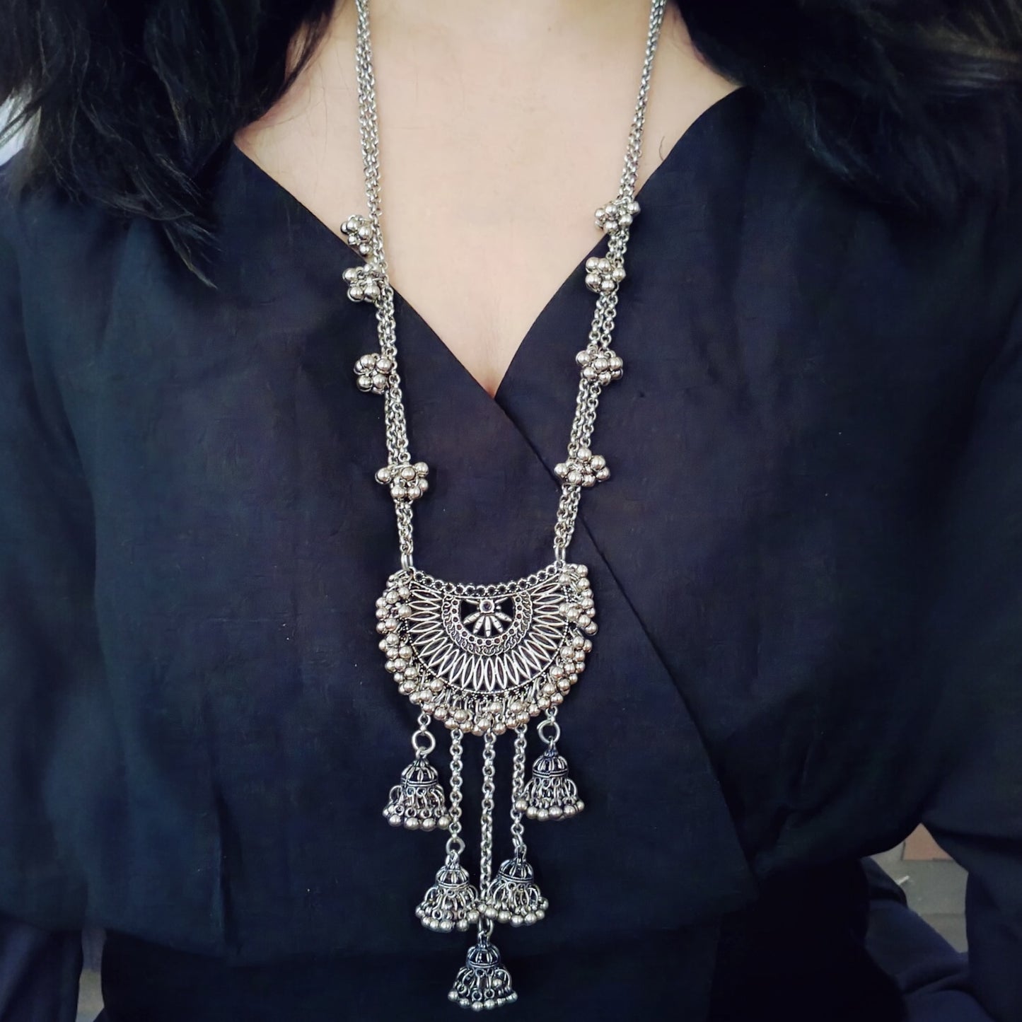 92509-NSO Classic Necklace With Oxidised Plating-Design 3