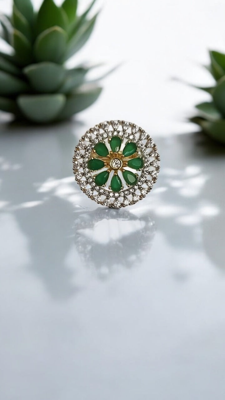 434055 Cz Adjustable Ring Green