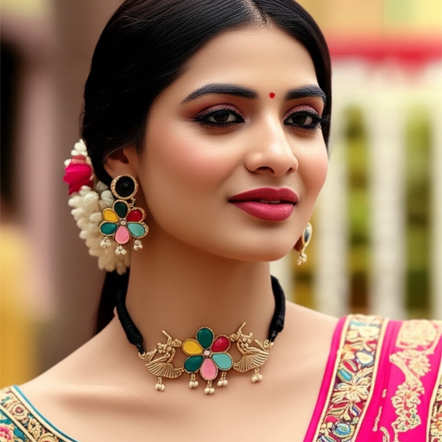 800397 Classic Necklace With Oxidised Plating-Multicolor