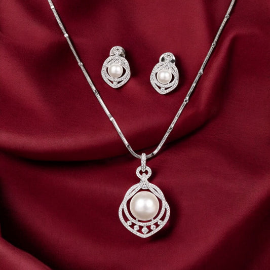 431261-American Diamond Delicate Pendant Set With Rhodium Plating-Moti