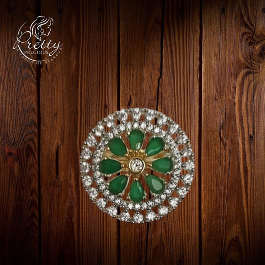434055 Cz Adjustable Ring Green