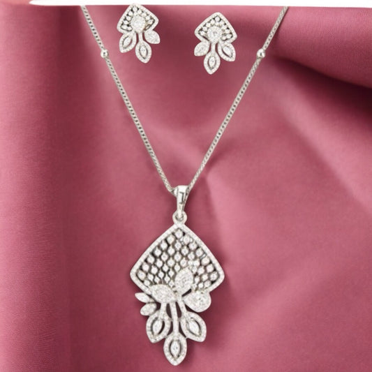 429208 American Diamond Delicate Pendant Set With Rhodium Plating-Silver