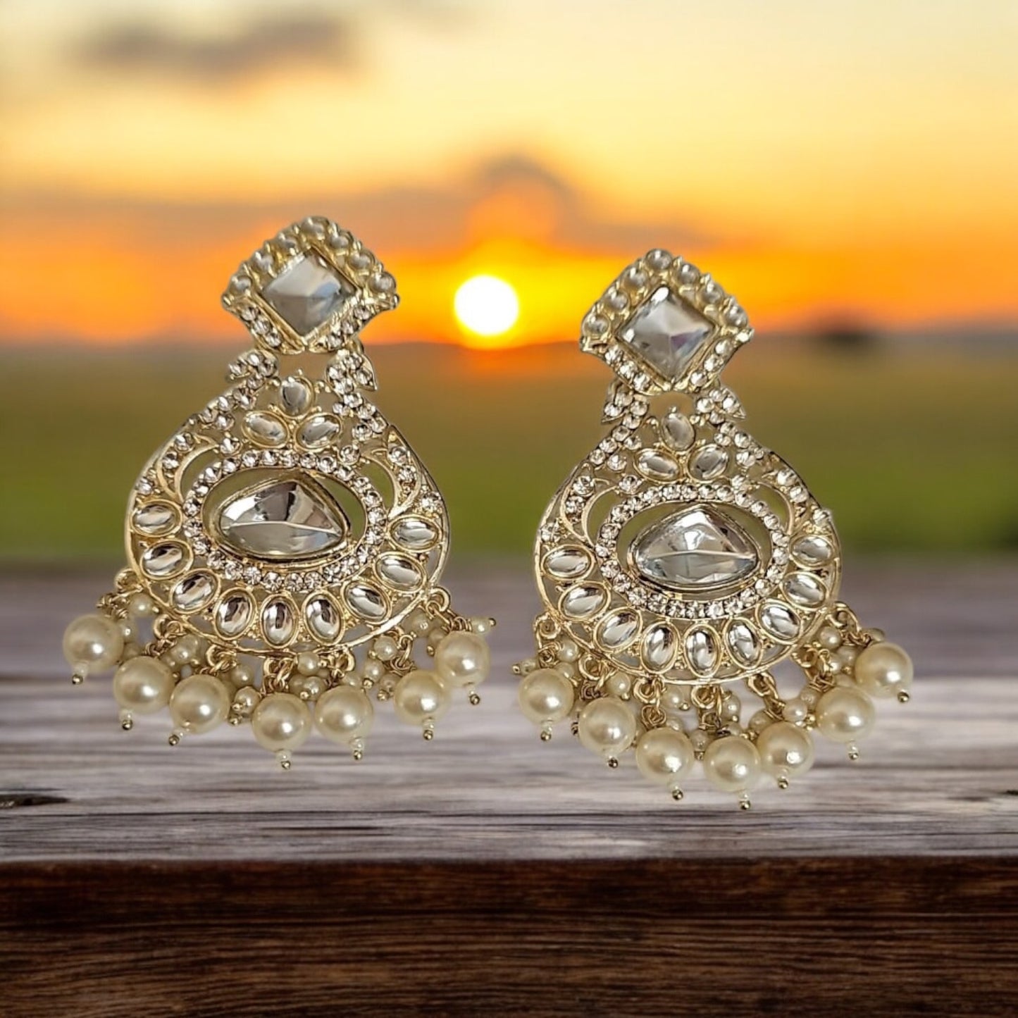 3395-Indo Western (Kundan) Earring-Pearl