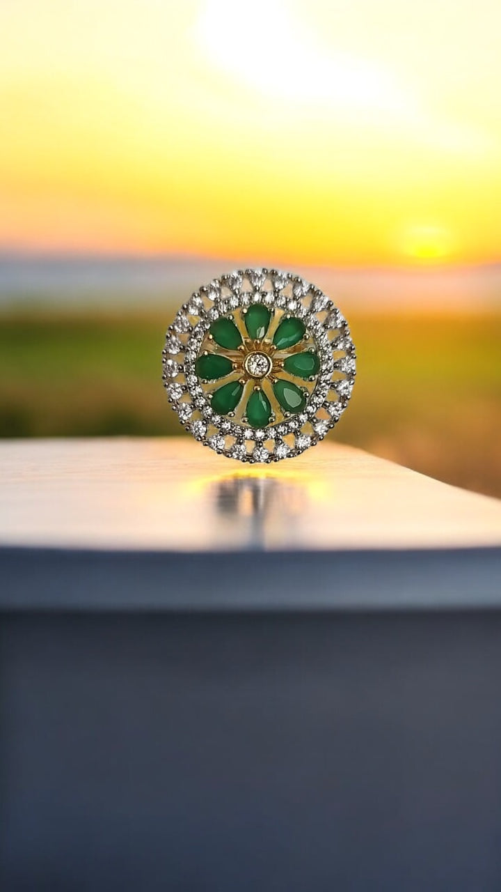 434055 Cz Adjustable Ring Green