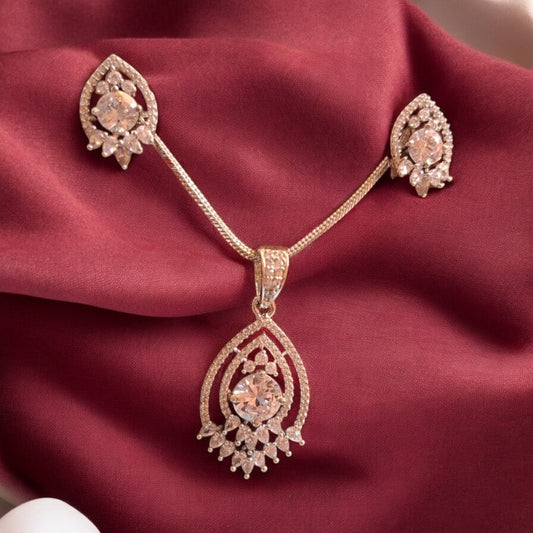 93909-PS-American Diamond Delicate Pendant Set With Rhodium Plating-White