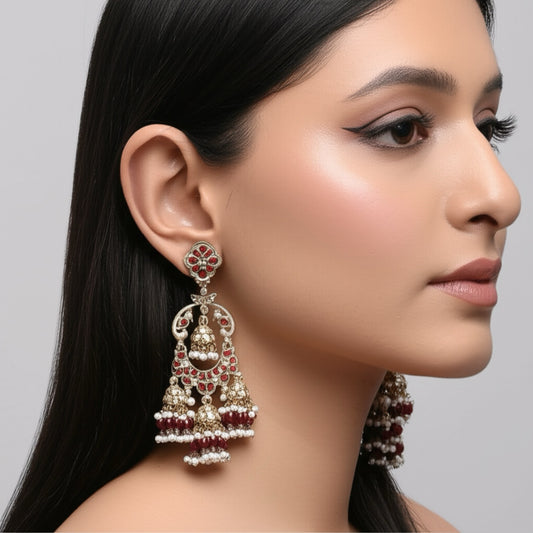 110879-Indo Western (Kundan) Earring-Maroon