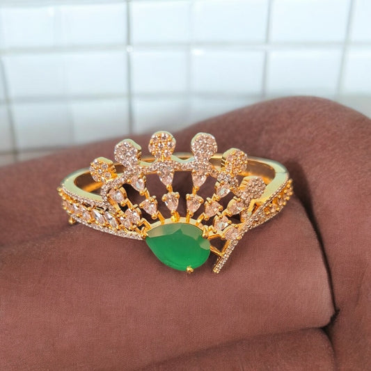 95059-KD Cubic Zirconia Classic Kada With Gold Plating-Green