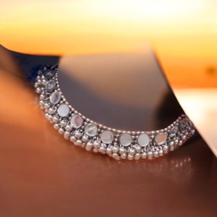 91999-NSO Classic Mirror work Neck Piece With Oxidised Plating