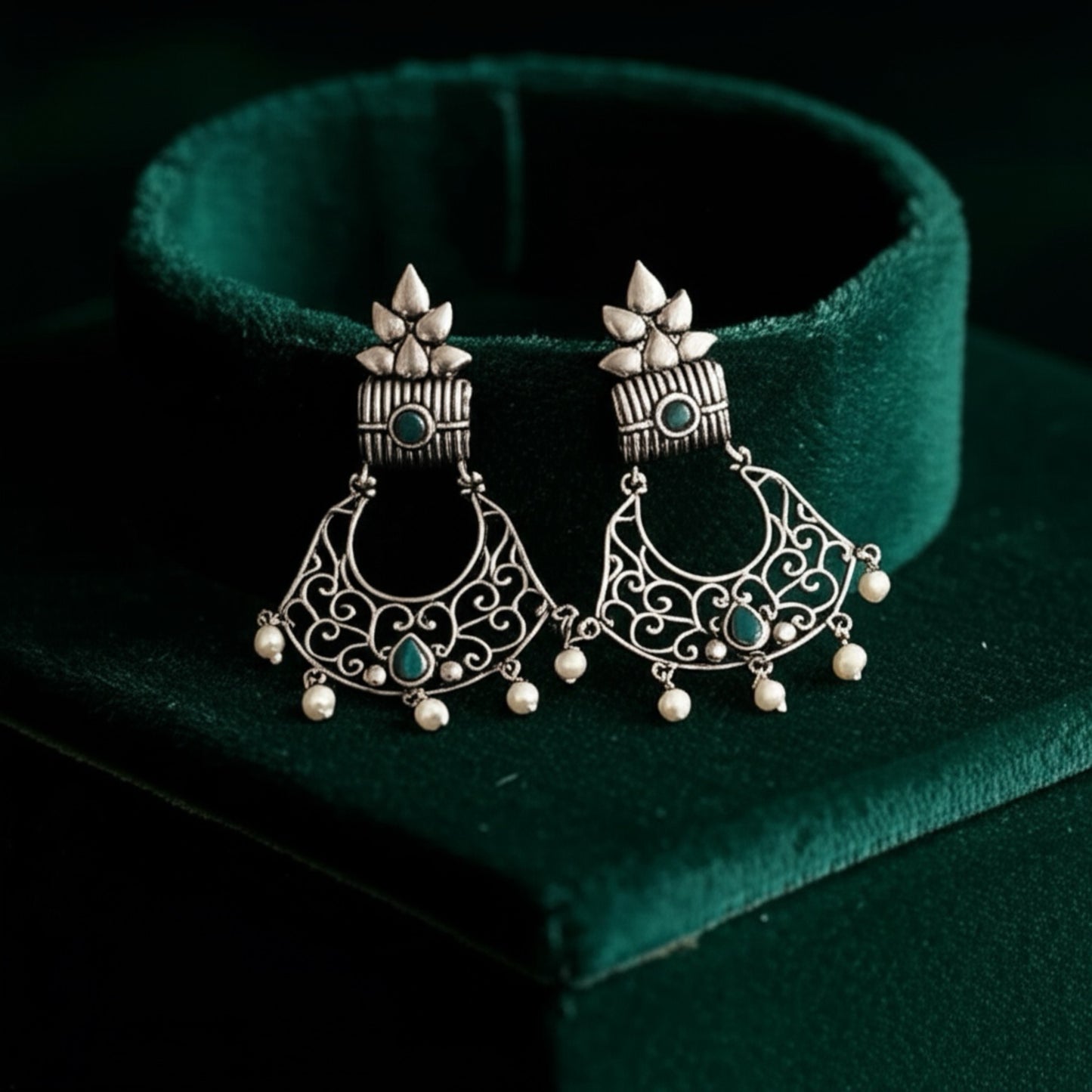 805941 Pretty Precious Fashion Oxidised Silver Stylish Party Wear Earrings for Women and Girls
