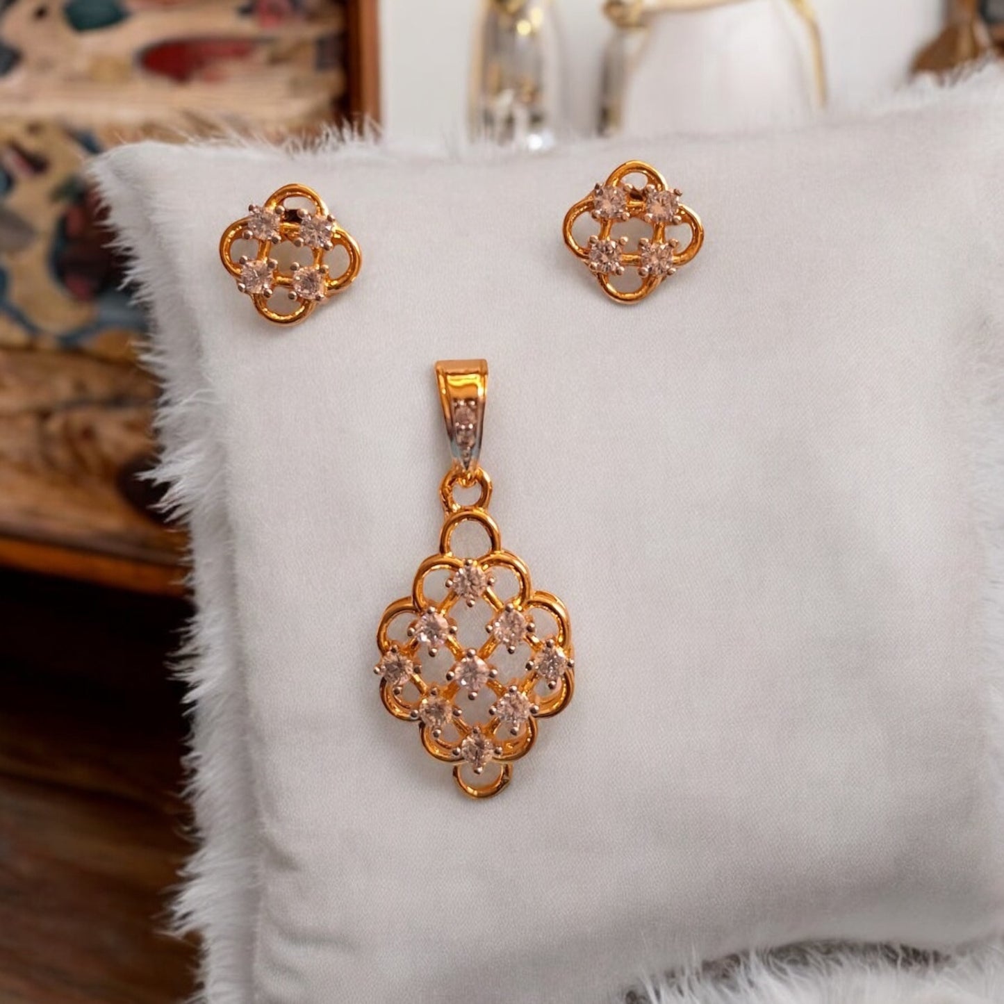 435447-American Diamond Delicate Pendant Set With Gold Plating