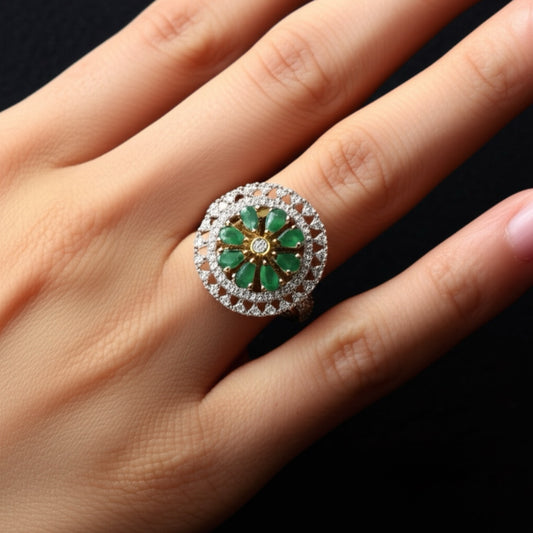 434055 Cz Adjustable Ring Green