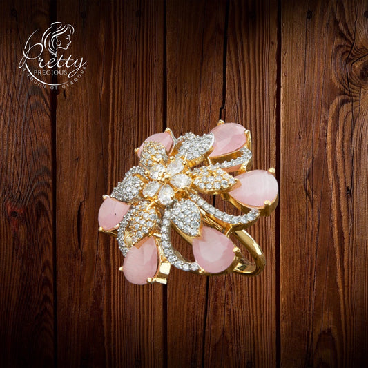 426598 Cz Adjustable Ring With 2 Tone Plating