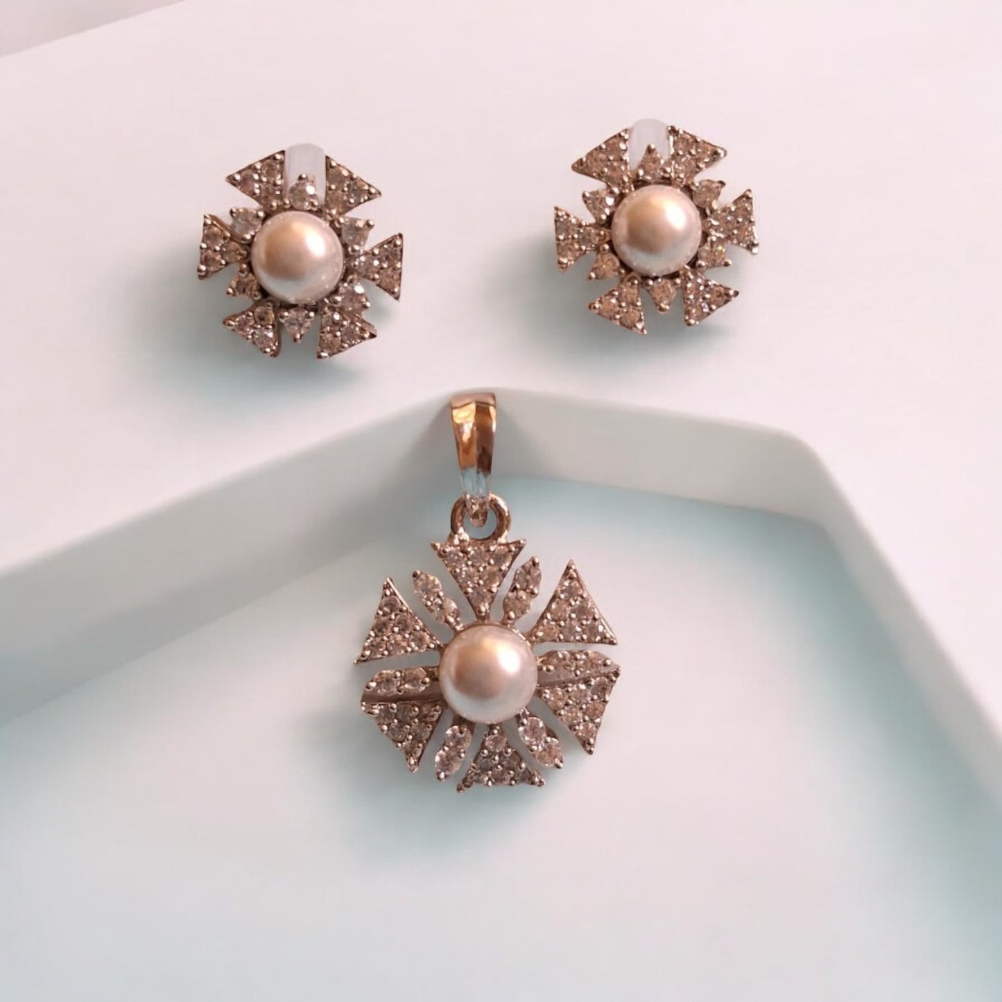 426809-American Diamond Delicate Pendant Set With Rhodium Plating-Moti