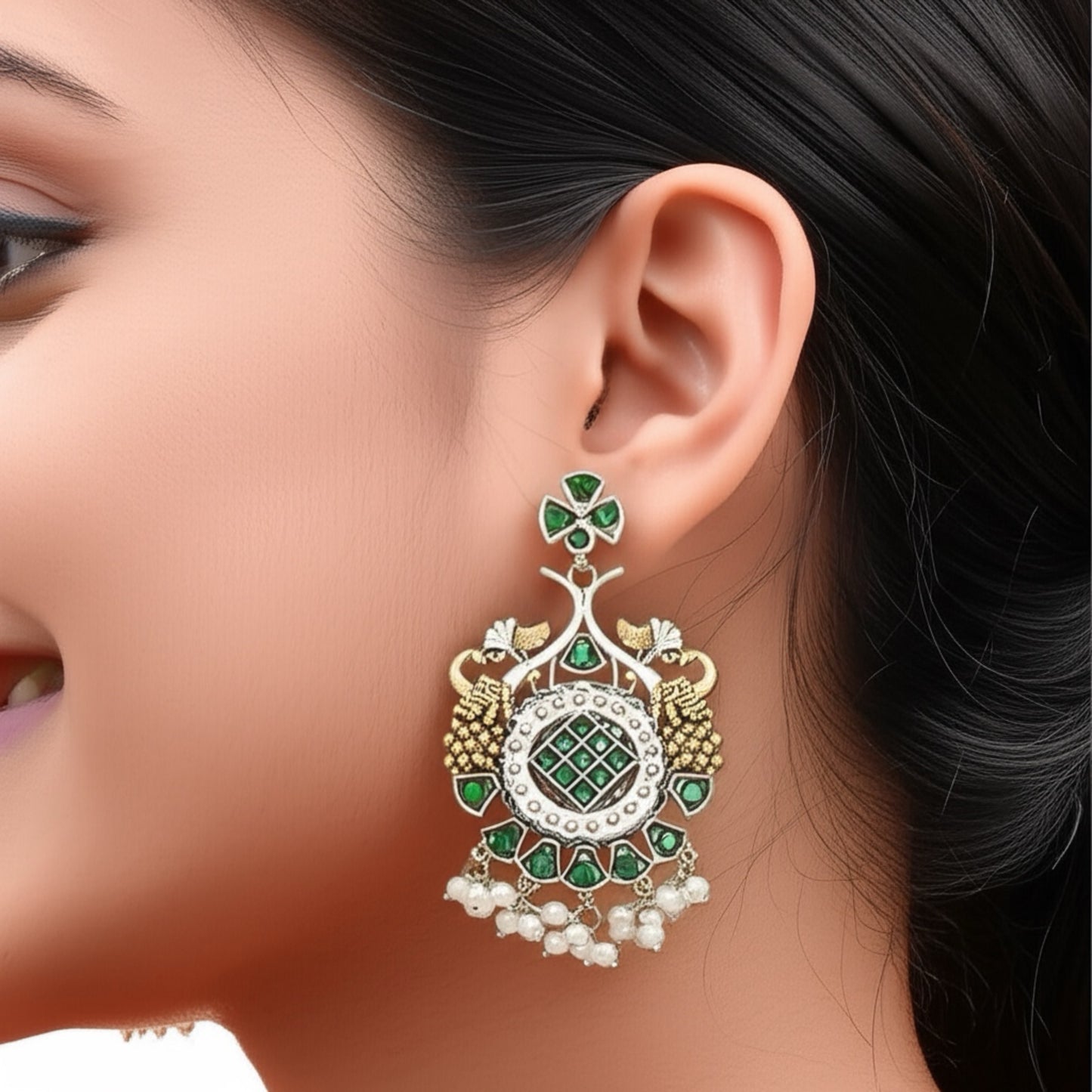 805132 Pretty Precious Fashion Oxidised Silver Stylish Party Wear Earrings for Women and Girls-Green