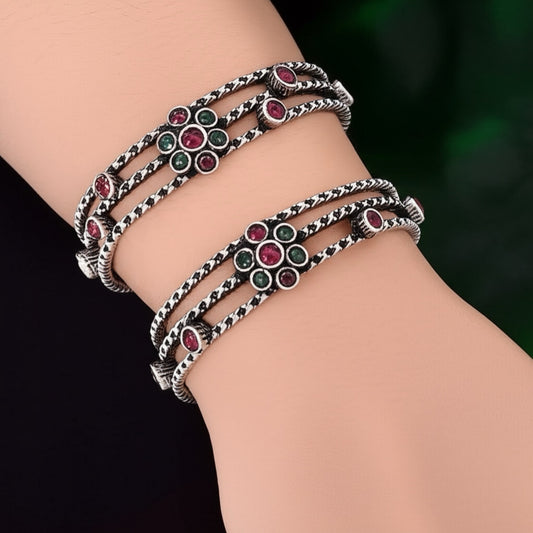 808866 Classic Bangles With Oxidised Plating-Size 2.4-Ruby