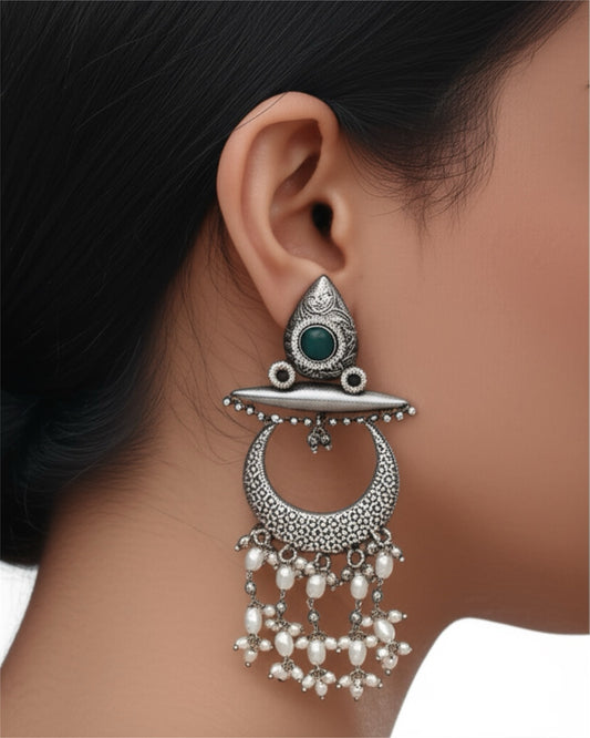 808360 Pretty Precious Fashion Oxidised Silver Stylish Party Wear Earrings for Women and Girls