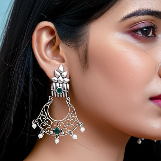 805941 Pretty Precious Fashion Oxidised Silver Stylish Party Wear Earrings for Women and Girls