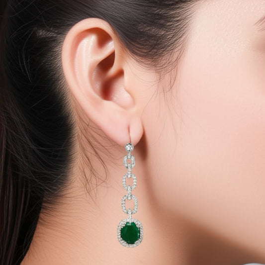 437589 CZ Earring With Rhodium Plating-Green
