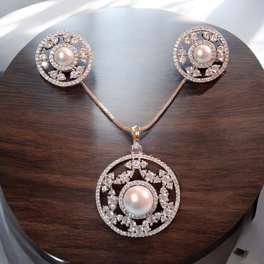 94459-American Diamond Delicate Pendant Set With Rhodium Plating-Moti