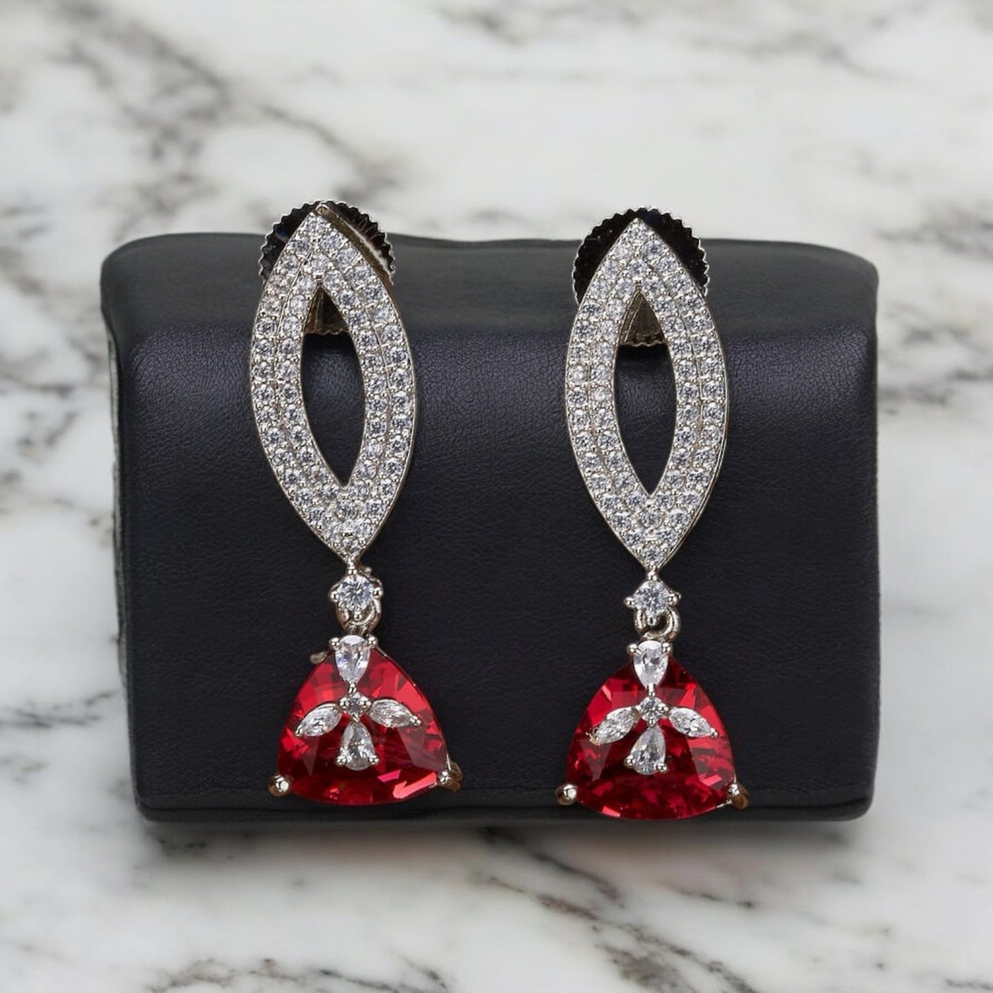 432353 CZ Earring With Rhodium Plating-Ruby