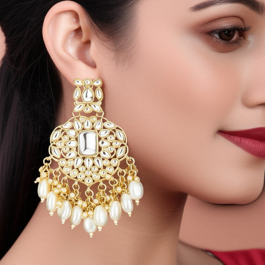 109025-Indo Western (Kundan) Earring-White