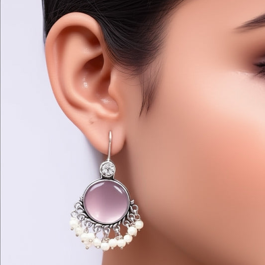 91509-ERO Pretty Precious Fashion Oxidised Silver Stylish Party Wear Earrings for Women and Girls-Pink