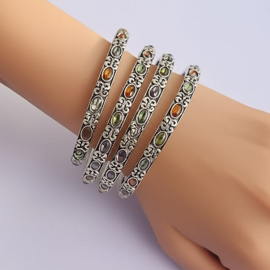 807076 Classic Bangles With Oxidised Plating-Size 2.6-Multicolour