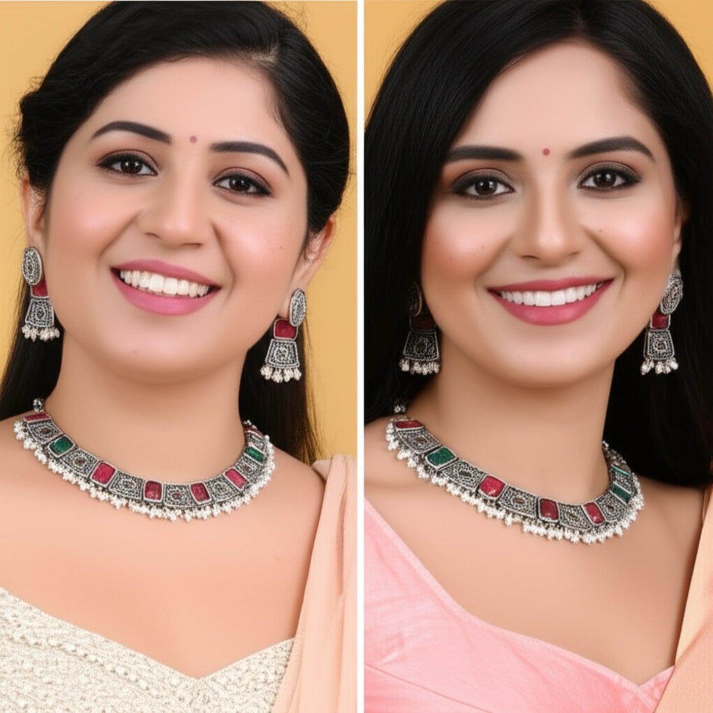 94999-NSO Classic Necklace With Oxidised Plating-Rubygreen