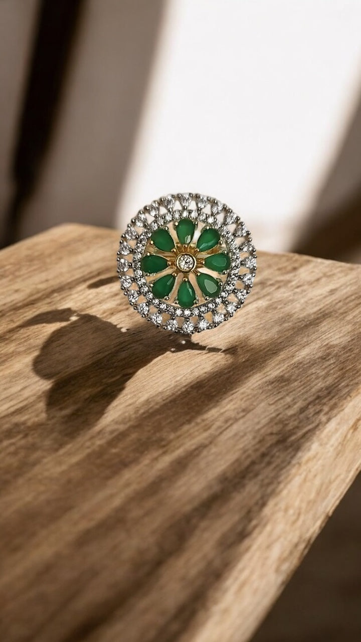 434055 Cz Adjustable Ring Green