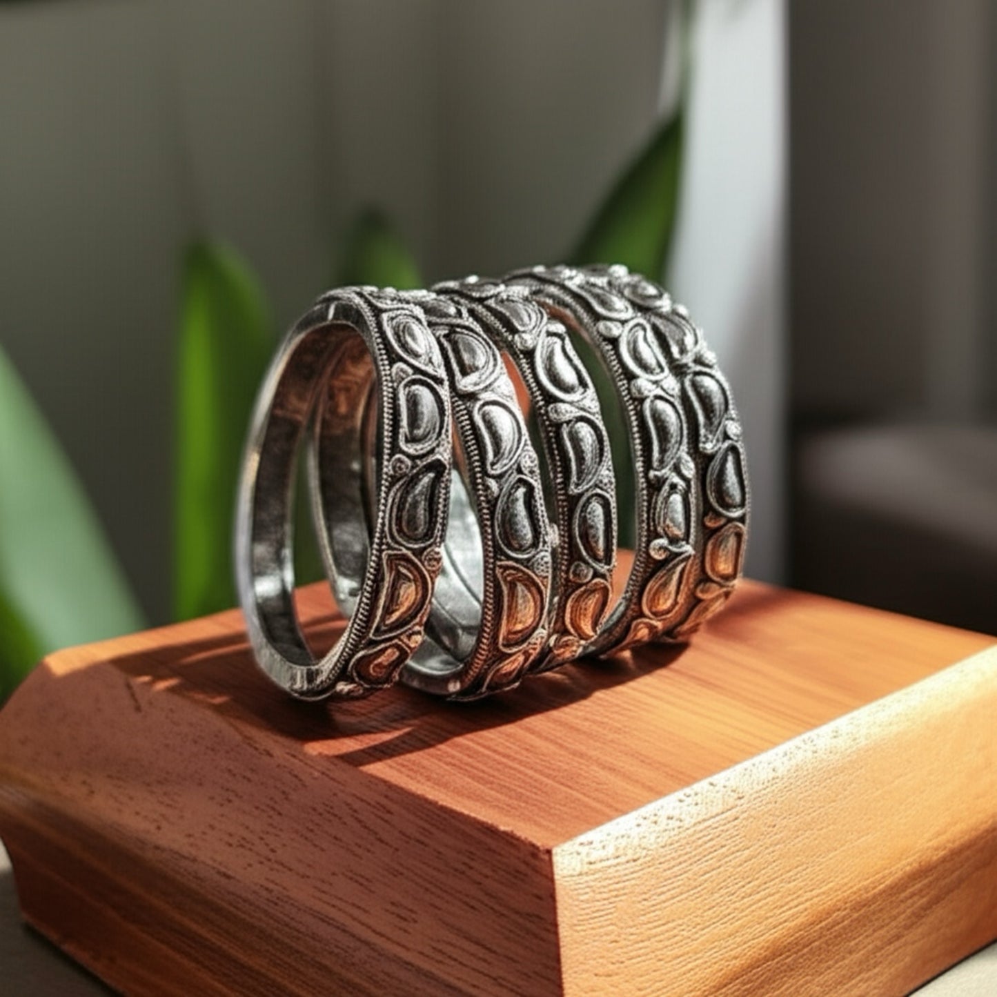 806868 Classic Bangles With Oxidised Plating-Size 2.4
