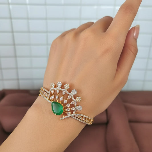 95059-KD Cubic Zirconia Classic Kada With Gold Plating-Green