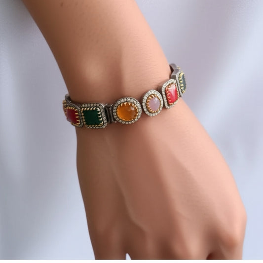 96259-KD Cubic Zirconia Classic Kada With Black Plating-Multi