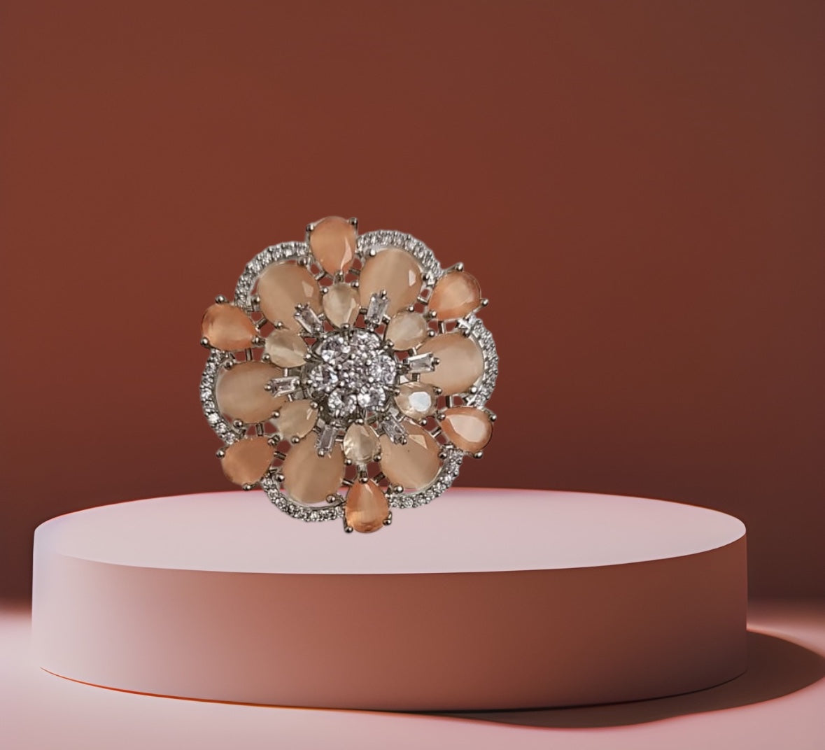 40185 Cz Adjustable Ring Peach