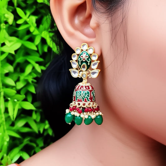 V10014-Indo Western (Kundan) Earring-Rubygreen