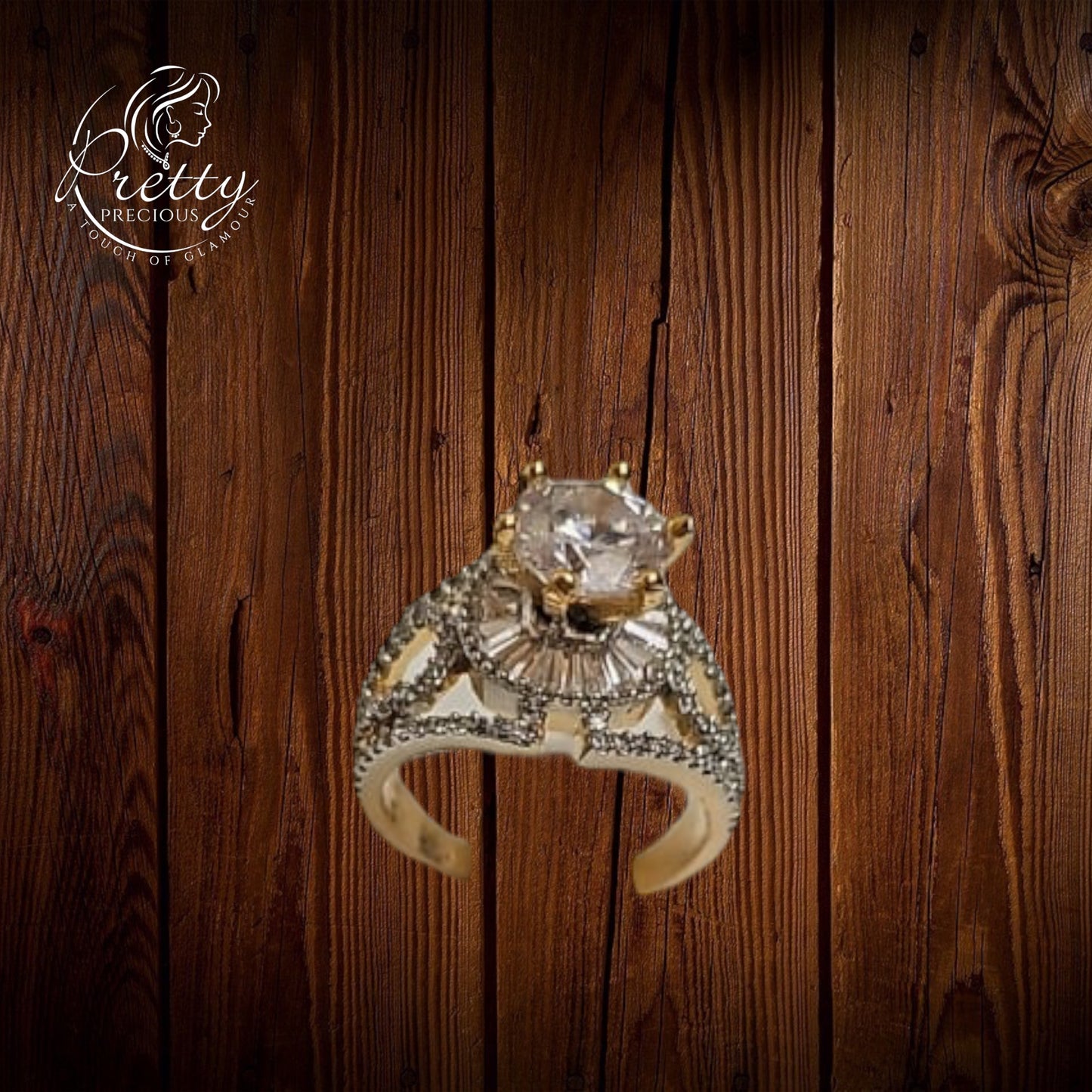 426251 Cz Adjustable Ring 2 Tone