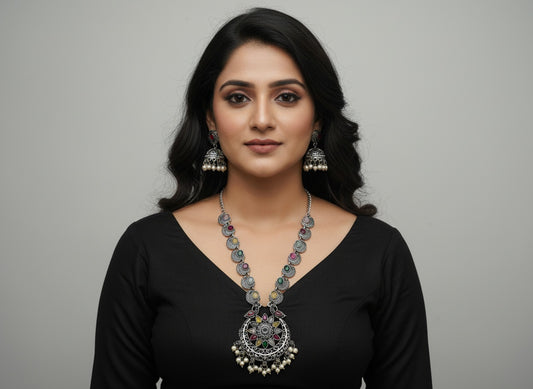 808782 Peacock Necklace With Oxidised Plating-Multi