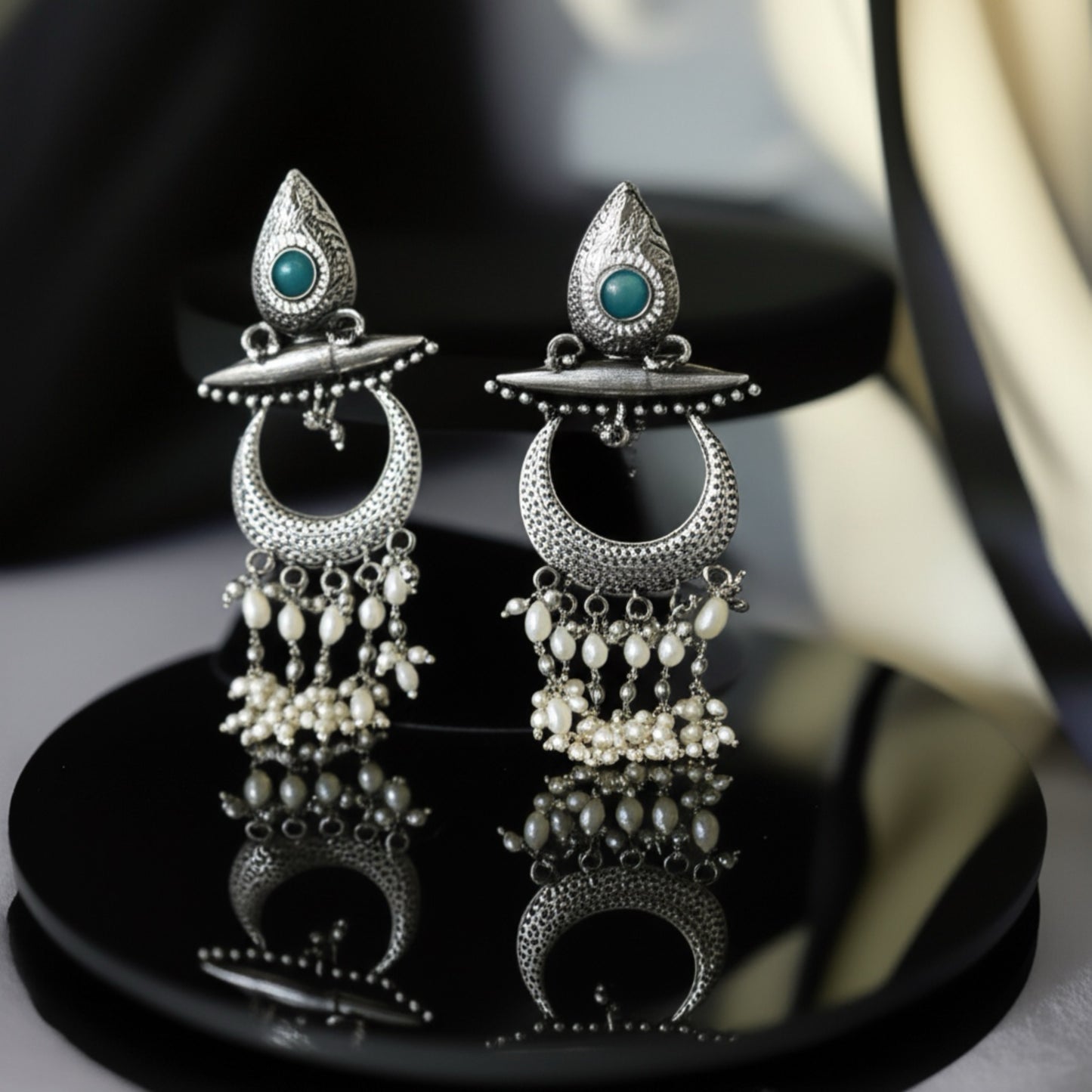 808360 Pretty Precious Fashion Oxidised Silver Stylish Party Wear Earrings for Women and Girls