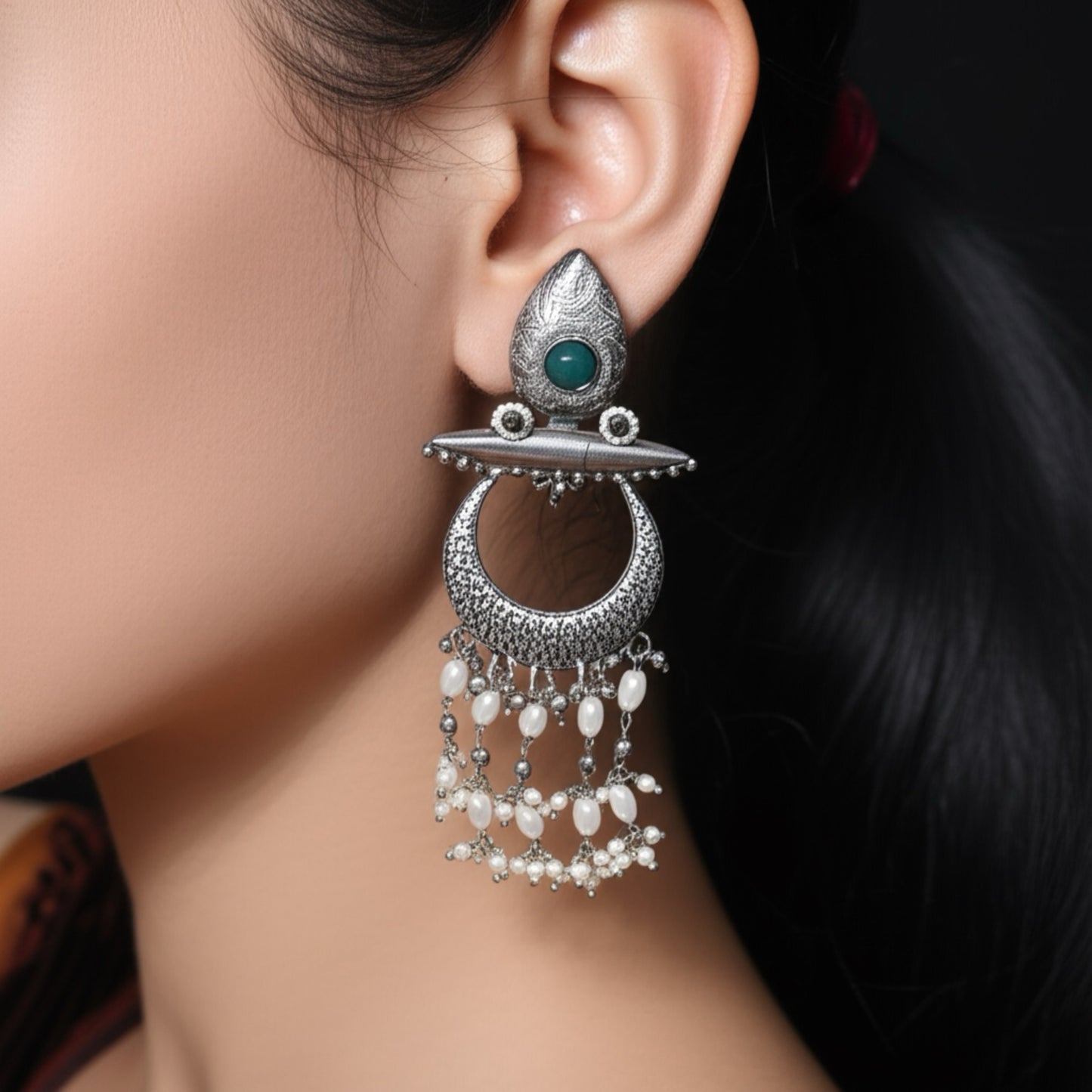 808360 Pretty Precious Fashion Oxidised Silver Stylish Party Wear Earrings for Women and Girls